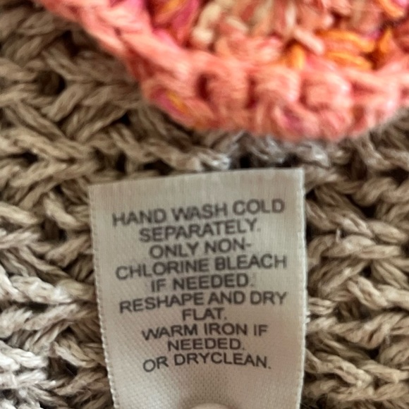 J Jill Linen Open Knit Crochet Cardigan Beige Granny Square Size Medium Petite - Picture 10 of 11